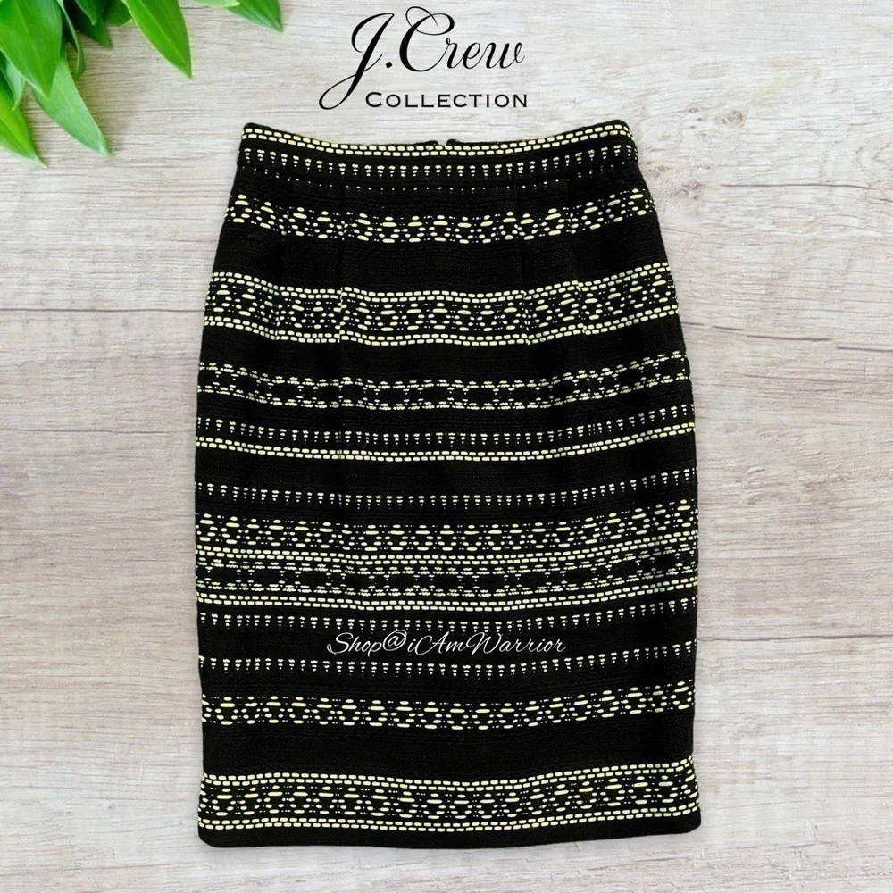 J.Crew Collection neon embroidered textured black pencil skirt *shop@iamwarrior